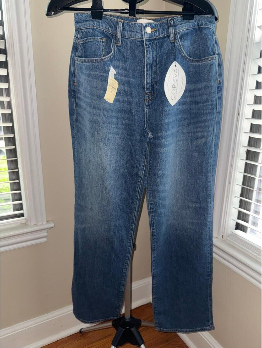 Triarchy Womens 28 Medium Indigo Wide Leg Straight Jeans NWT Candiani Denim $298